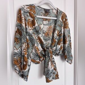 Sans Souci Tropical Leaf Tie-Front Blouse